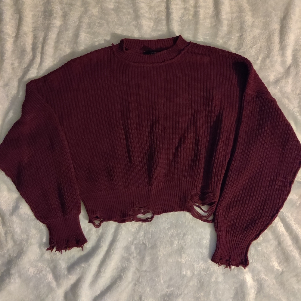Forever 21 Maroon Distressed Sweater Size M